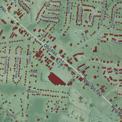 Second close-up of the map of Amelia, Ohio print showing more streets and buildings