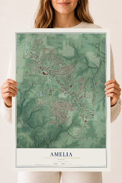 Map of Amelia, Ohio, 18 x 24 inch unframed archival matte print