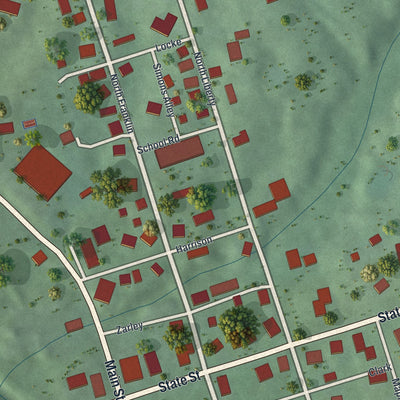 Close-up of the map of Amesville, Ohio print showing street and building detail