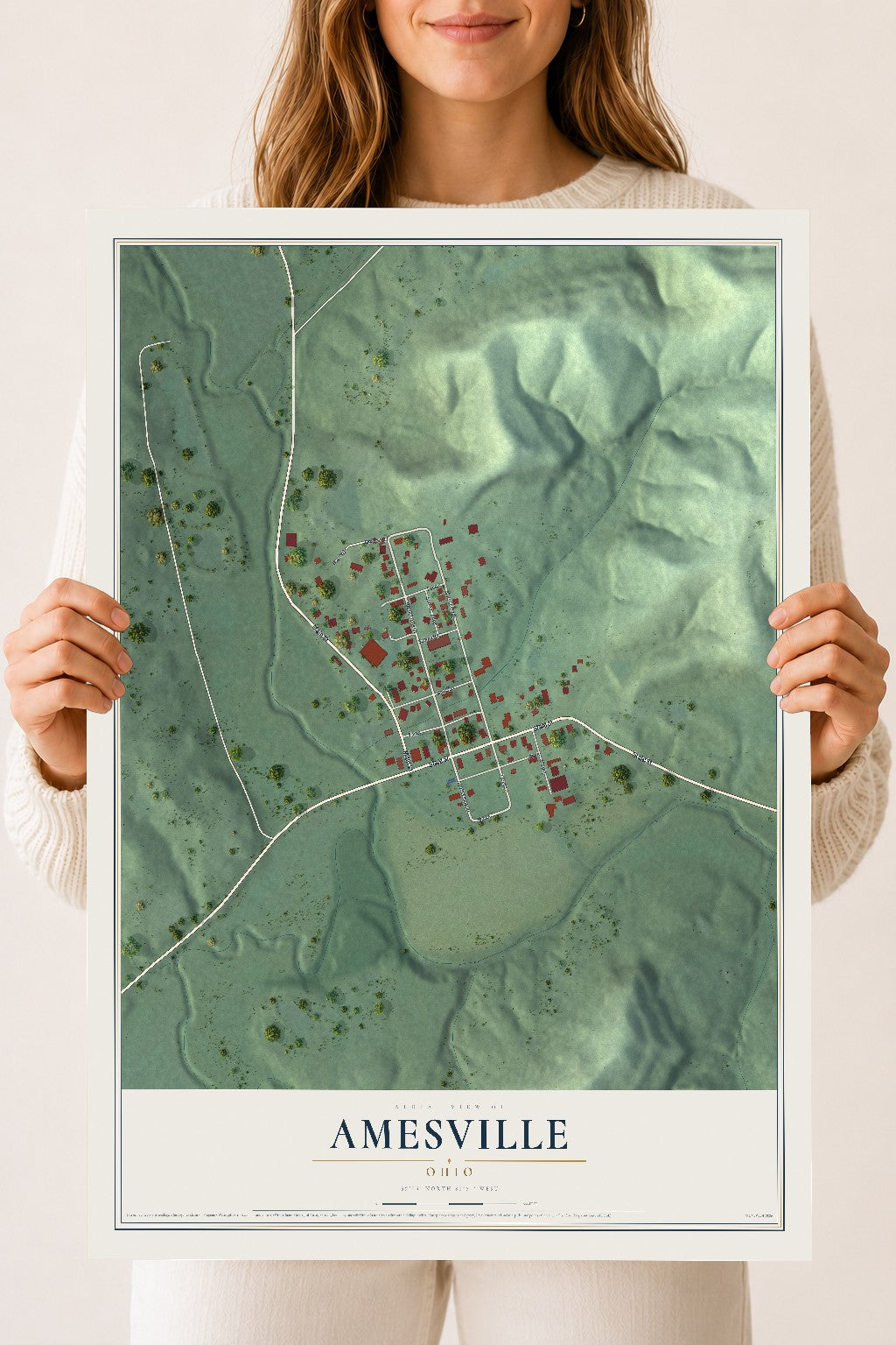 Map of Amesville, Ohio, 18 x 24 inch unframed archival matte print