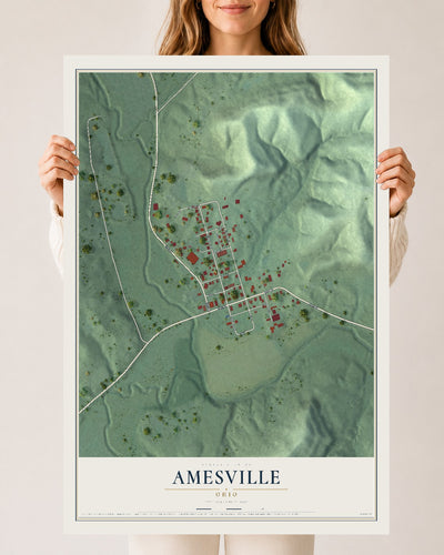 Map of Amesville, Ohio, 24 x 36 inch unframed archival matte print