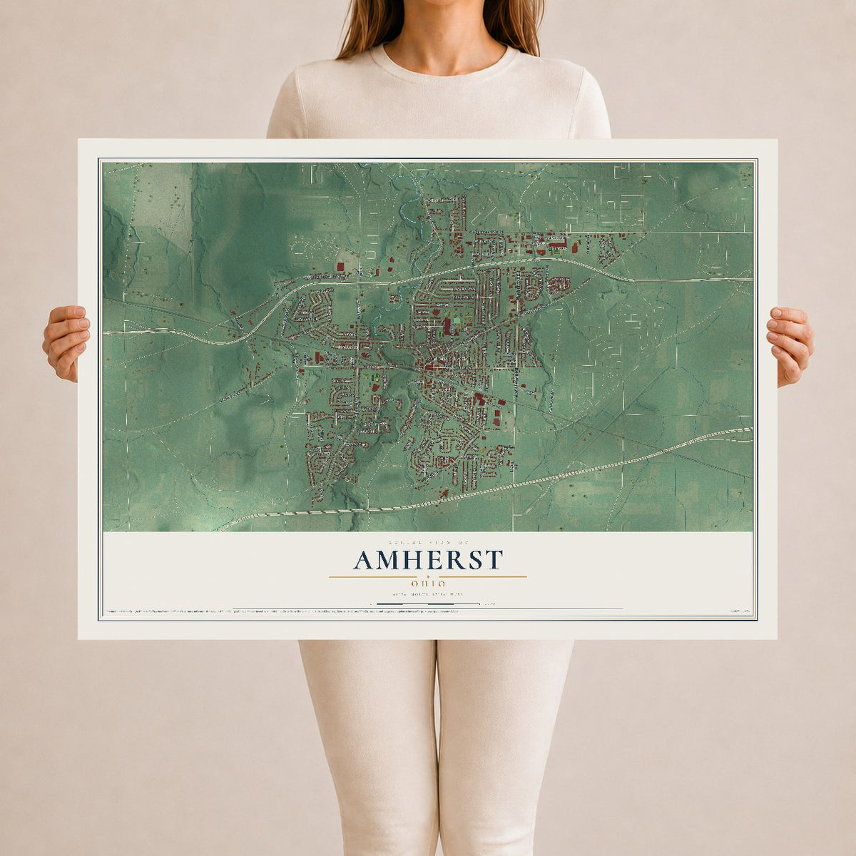 Map of Amherst, Ohio, 24 x 36 inch unframed archival matte print