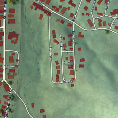 Close-up of the map of Amsterdam, Ohio print showing street and building detail