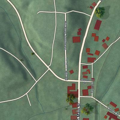Second close-up of the map of Amsterdam, Ohio print showing more streets and buildings