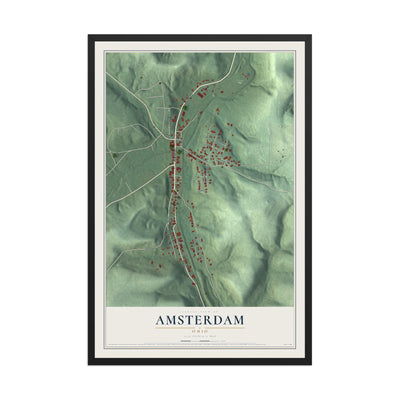 Map of Amsterdam, Ohio, 12 x 18 inch print in a black wood frame