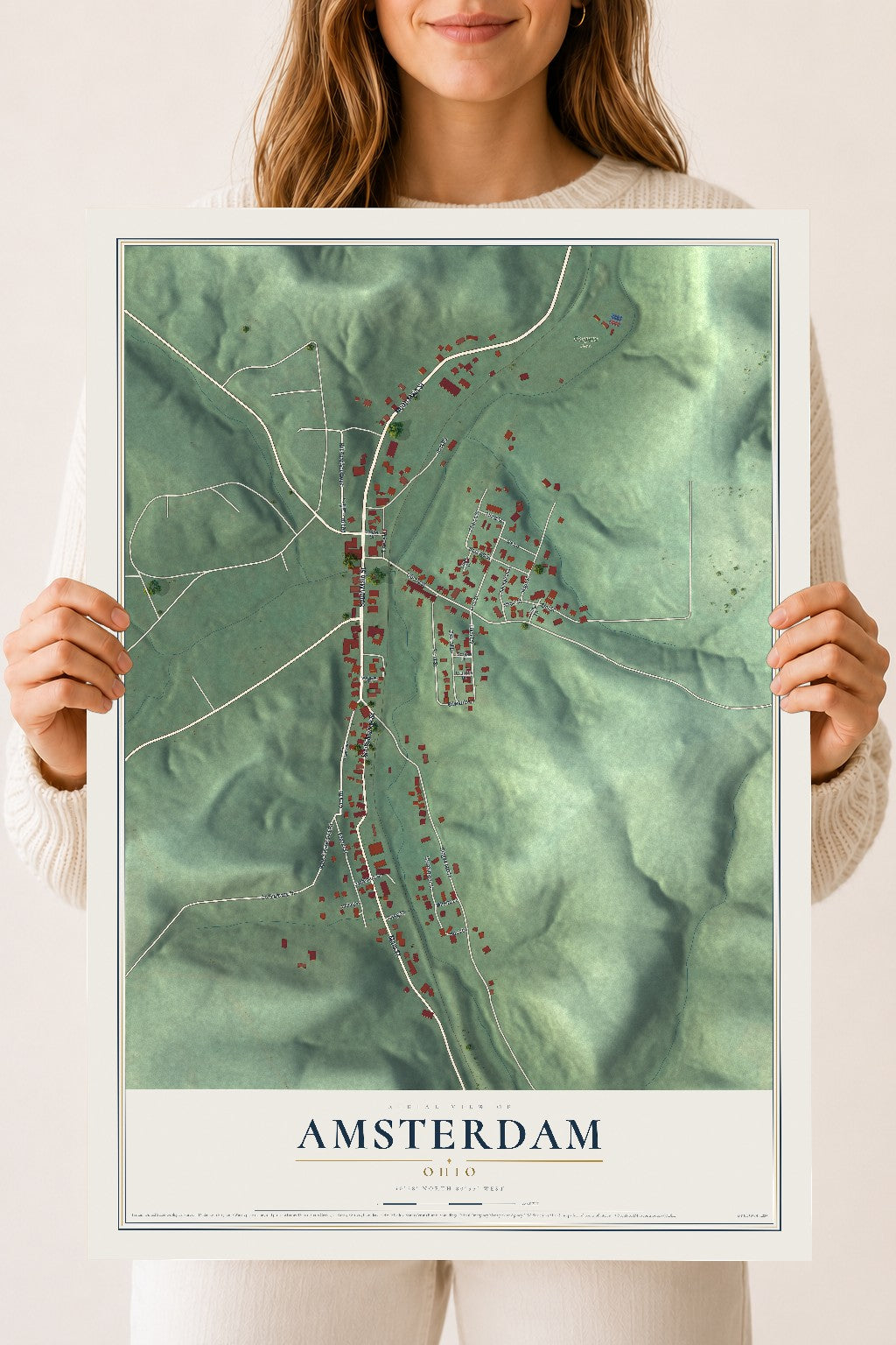Map of Amsterdam, Ohio, 18 x 24 inch unframed archival matte print