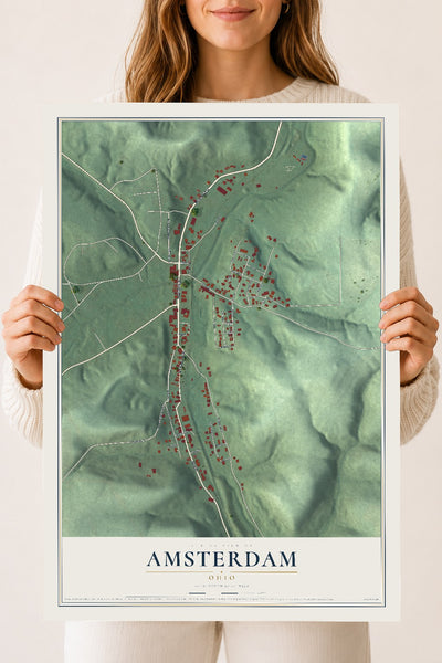 Map of Amsterdam, Ohio, 18 x 24 inch unframed archival matte print
