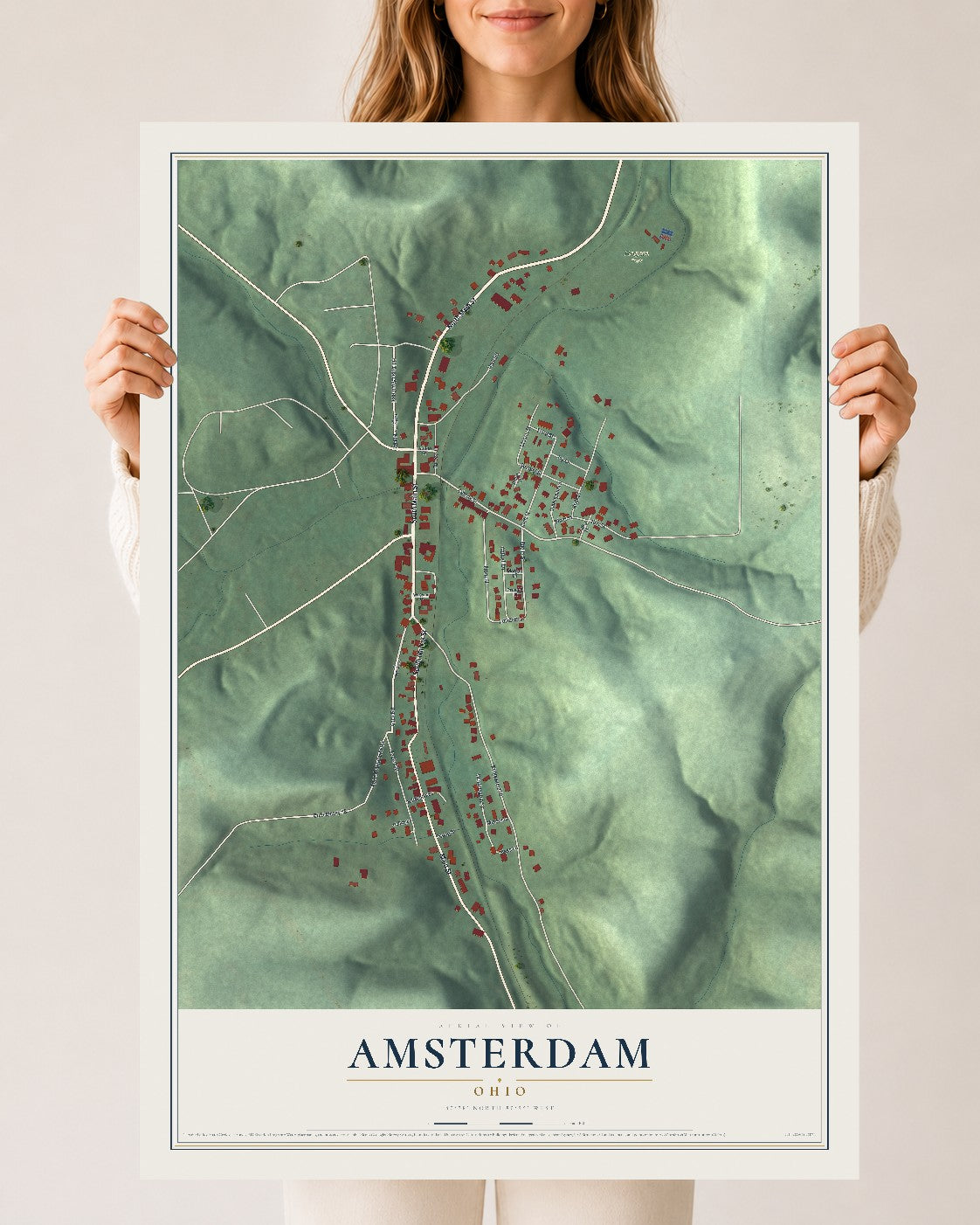 Map of Amsterdam, Ohio, 24 x 36 inch unframed archival matte print