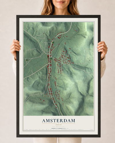 Map of Amsterdam, Ohio, 24 x 36 inch print in a black wood frame
