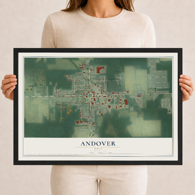 Map of Andover, Ohio, 12 x 18 inch print in a black wood frame
