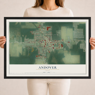 Map of Andover, Ohio, 18 x 24 inch print in a black wood frame