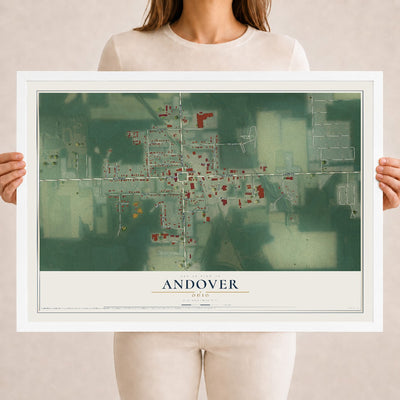 Map of Andover, Ohio, 18 x 24 inch print in a white wood frame