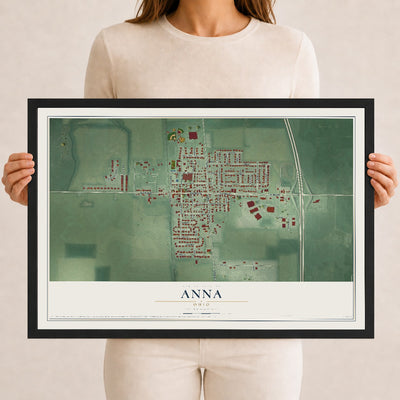 Map of Anna, Ohio, 12 x 18 inch print in a black wood frame