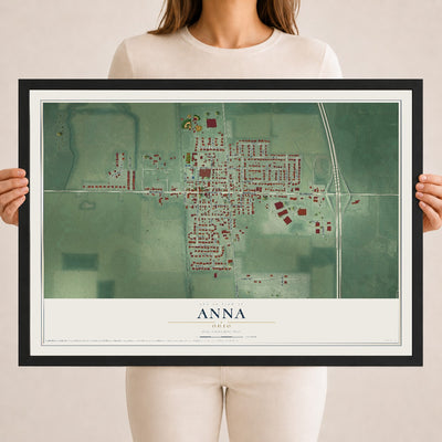 Map of Anna, Ohio, 18 x 24 inch print in a black wood frame