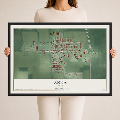 Map of Anna, Ohio, 24 x 36 inch print in a black wood frame