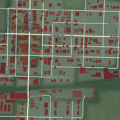 Close-up of the map of Ansonia, Ohio print showing street and building detail