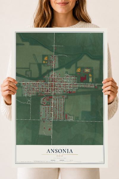 Map of Ansonia, Ohio, 18 x 24 inch unframed archival matte print