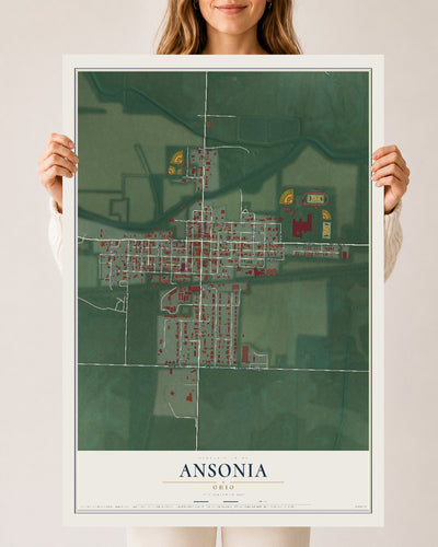 Map of Ansonia, Ohio, 24 x 36 inch unframed archival matte print