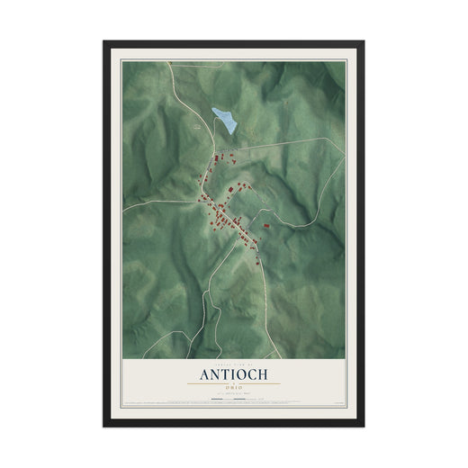Map of Antioch, Ohio, 12 x 18 inch print in a black wood frame
