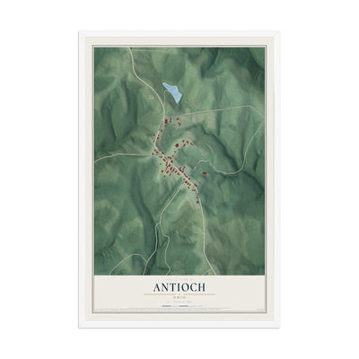Map of Antioch, Ohio, 12 x 18 inch print in a white wood frame