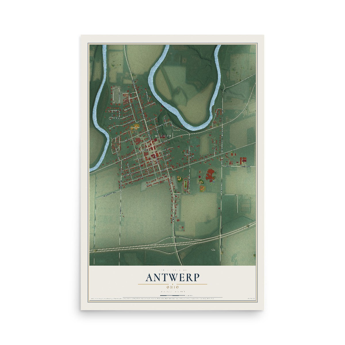 Map of Antwerp, Ohio, 12 x 18 inch unframed archival matte print