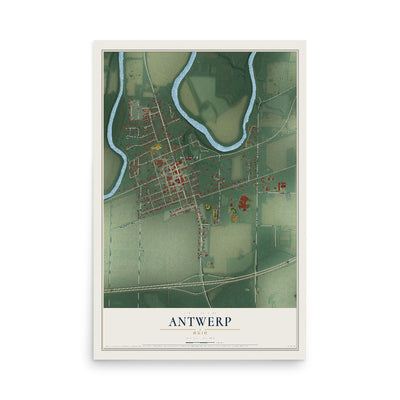 Map of Antwerp, Ohio, 12 x 18 inch unframed archival matte print