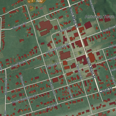 Close-up of the map of Antwerp, Ohio print showing street and building detail