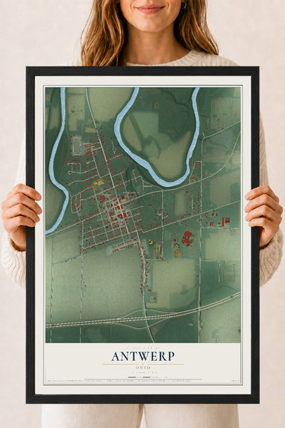 Map of Antwerp, Ohio, 18 x 24 inch print in a black wood frame
