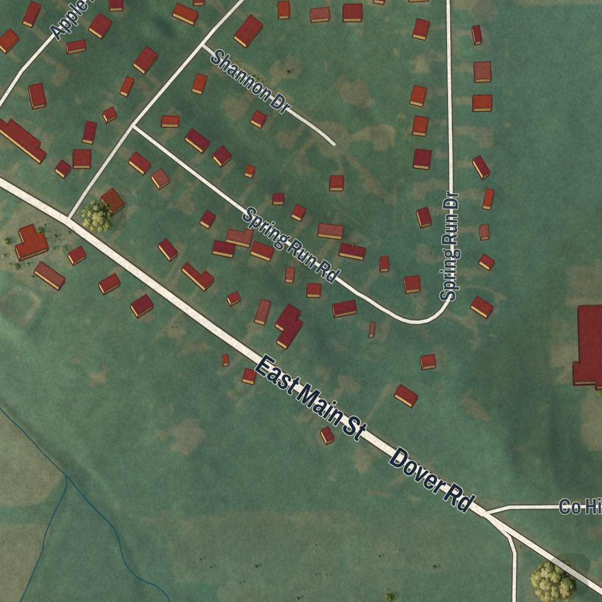 Second close-up of the map of Apple Creek, Ohio print showing more streets and buildings