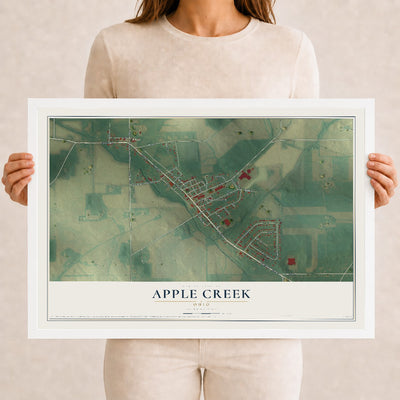Map of Apple Creek, Ohio, 12 x 18 inch print in a white wood frame