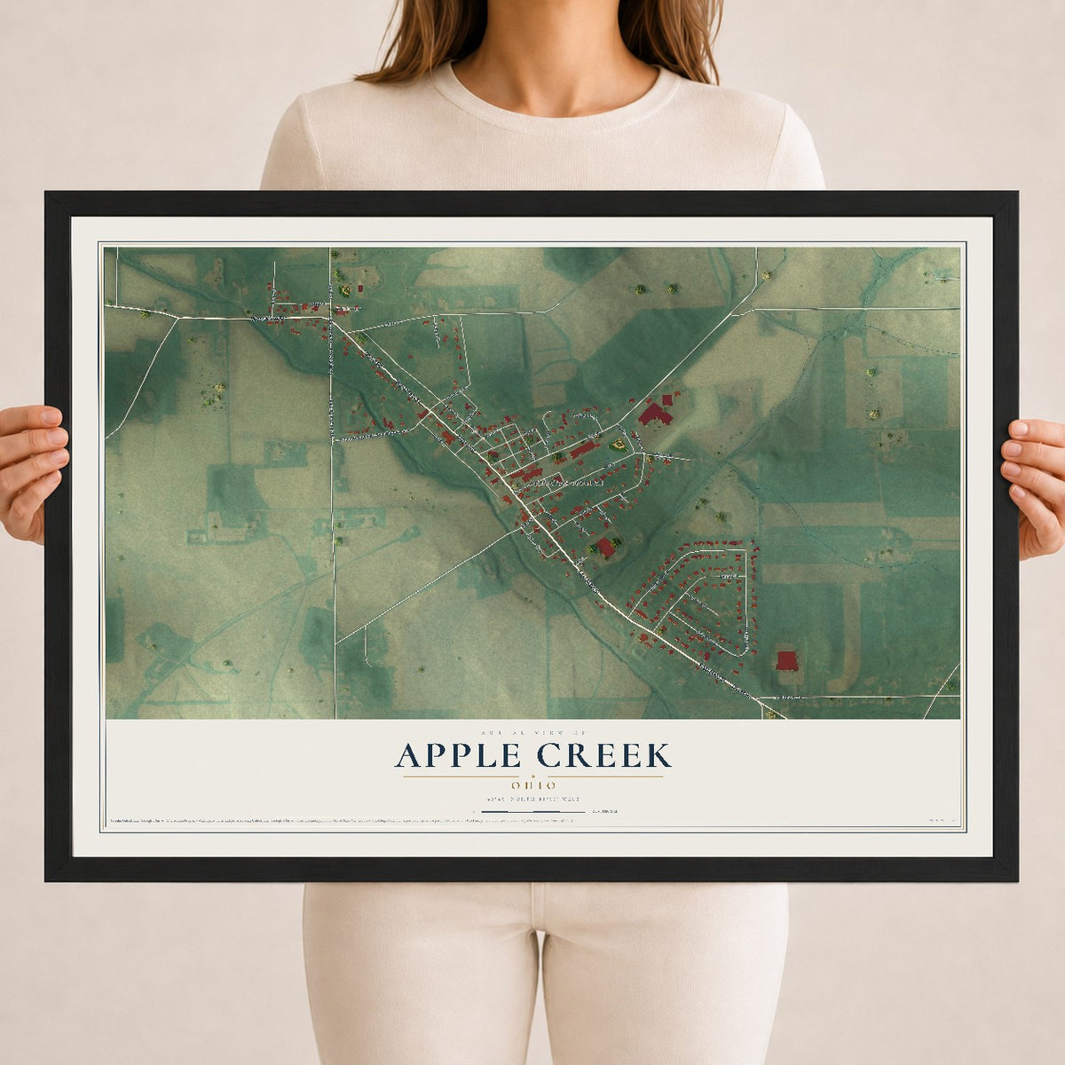 Map of Apple Creek, Ohio, 18 x 24 inch print in a black wood frame