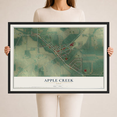 Map of Apple Creek, Ohio, 24 x 36 inch print in a black wood frame
