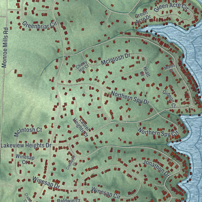 Second close-up of the map of Apple Valley, Ohio print showing more streets and buildings