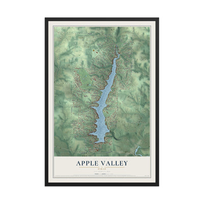 Map of Apple Valley, Ohio, 12 x 18 inch print in a black wood frame