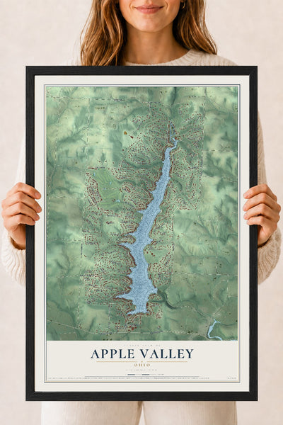 Map of Apple Valley, Ohio, 18 x 24 inch print in a black wood frame