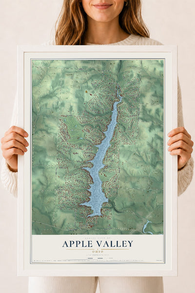 Map of Apple Valley, Ohio, 18 x 24 inch print in a white wood frame