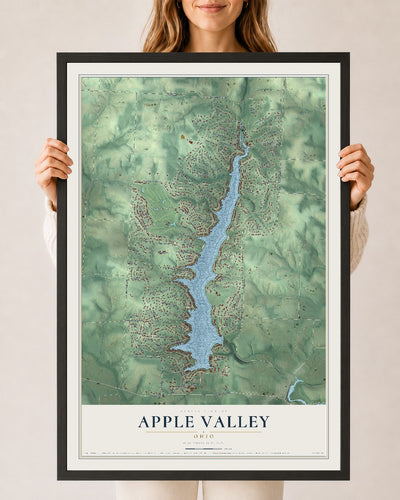 Map of Apple Valley, Ohio, 24 x 36 inch print in a black wood frame