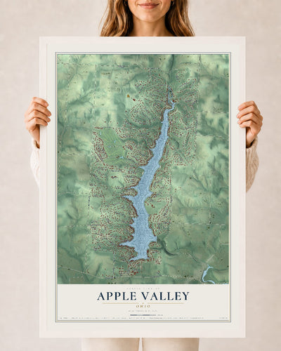 Map of Apple Valley, Ohio, 24 x 36 inch print in a white wood frame