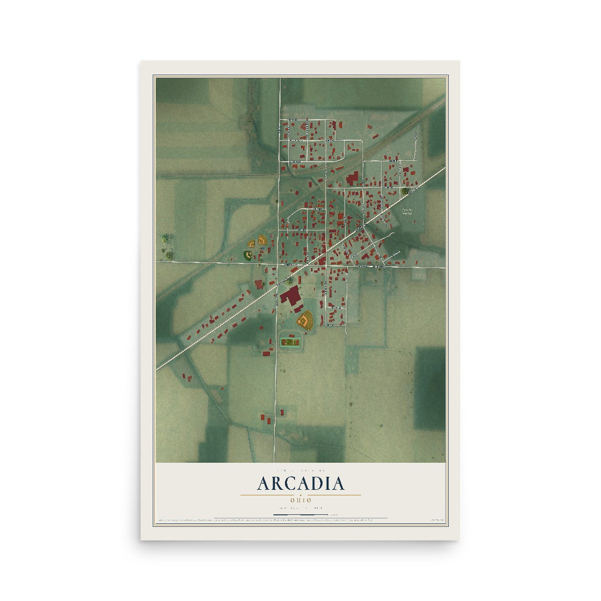 Map of Arcadia, Ohio, 12 x 18 inch unframed archival matte print