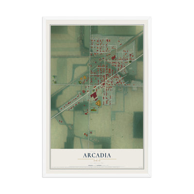 Map of Arcadia, Ohio, 12 x 18 inch print in a white wood frame