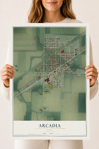 Map of Arcadia, Ohio, 18 x 24 inch unframed archival matte print