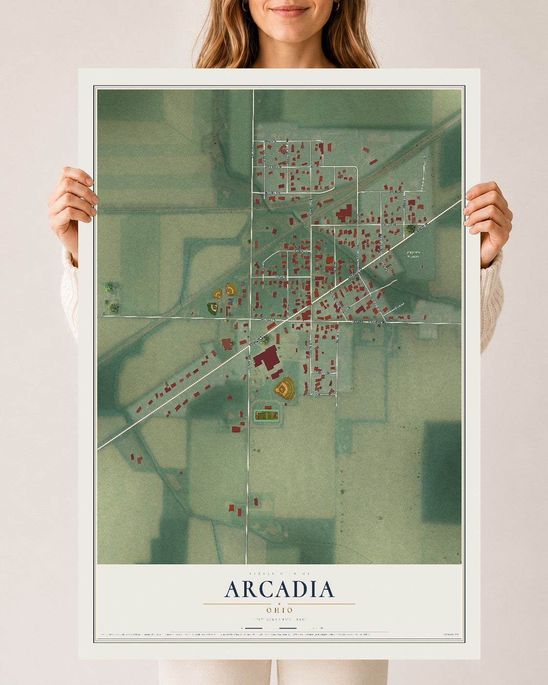 Map of Arcadia, Ohio, 24 x 36 inch unframed archival matte print