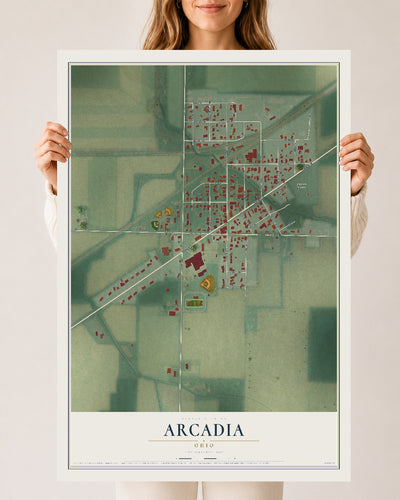 Map of Arcadia, Ohio, 24 x 36 inch unframed archival matte print