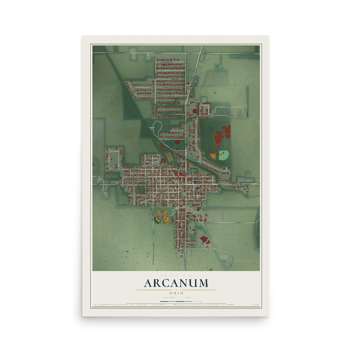 Map of Arcanum, Ohio, 12 x 18 inch unframed archival matte print