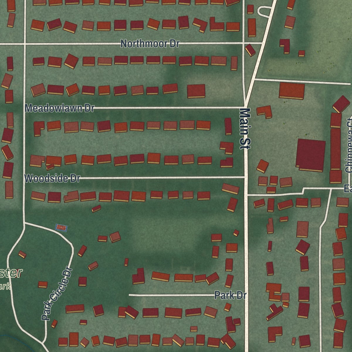 Second close-up of the map of Arcanum, Ohio print showing more streets and buildings