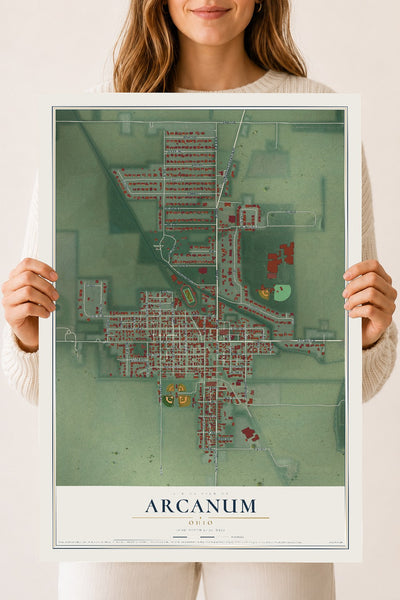 Map of Arcanum, Ohio, 18 x 24 inch unframed archival matte print