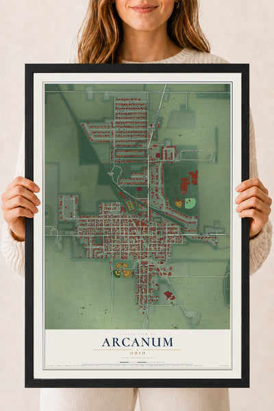Map of Arcanum, Ohio, 18 x 24 inch print in a black wood frame