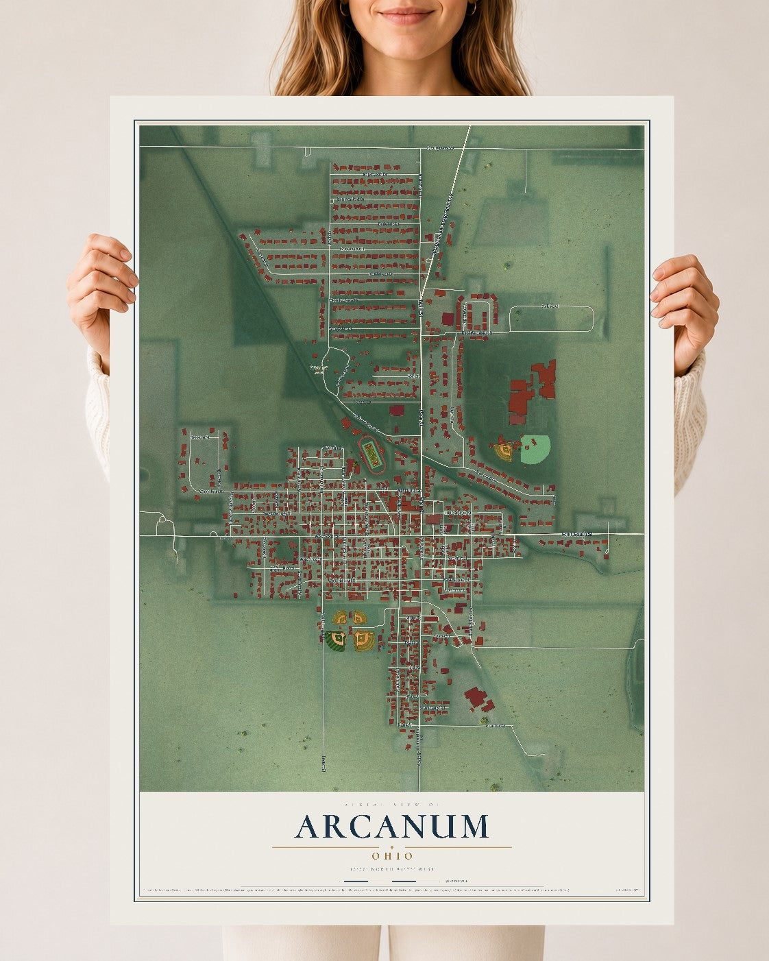 Map of Arcanum, Ohio, 24 x 36 inch unframed archival matte print
