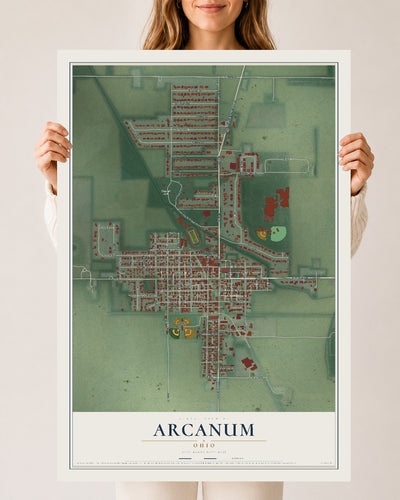 Map of Arcanum, Ohio, 24 x 36 inch unframed archival matte print