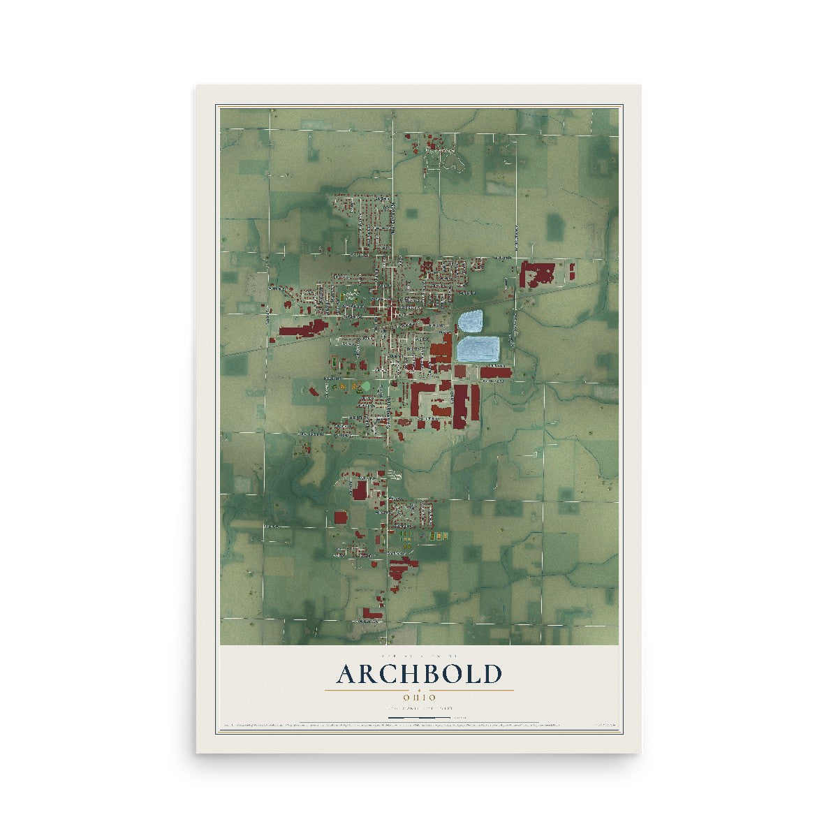 Map of Archbold, Ohio, 12 x 18 inch unframed archival matte print